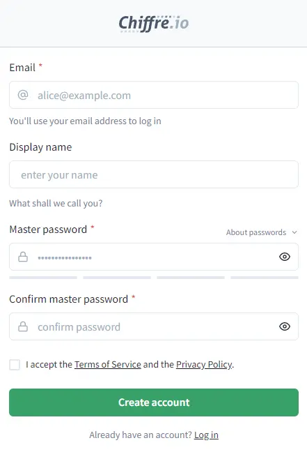 Formulario de registro en Chiffre.io Formulario de registro en Chiffre.io